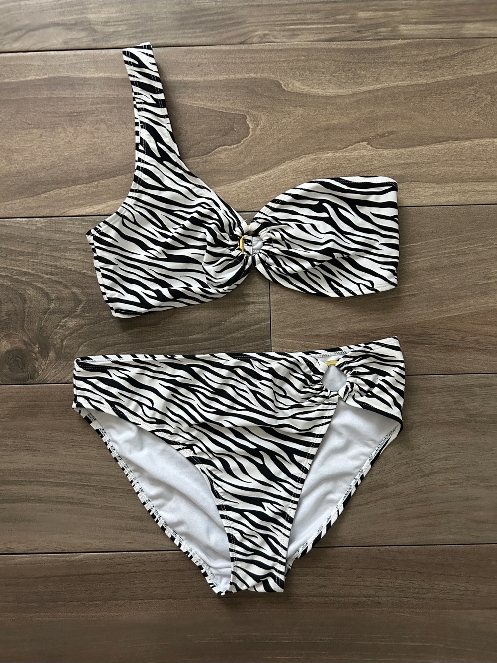 Zebra-Print One-Shoulder Bikini Set